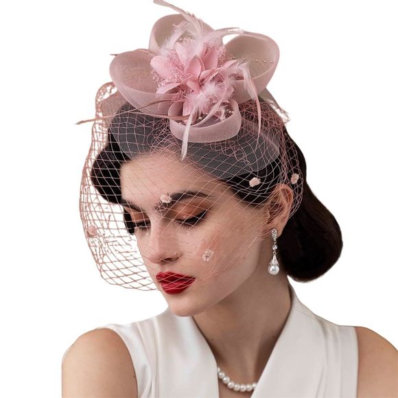 Veil Fascinator Hat For Women, Vintage Mesh Feather Headpiece With Clip Derby🌷 - Picture 1 of 7